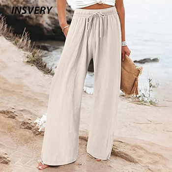 Женские повседневные широкие брюки 2023, весна-осень, свободные длинные брюки с высокой талией и завязками, женская уличная одежда
