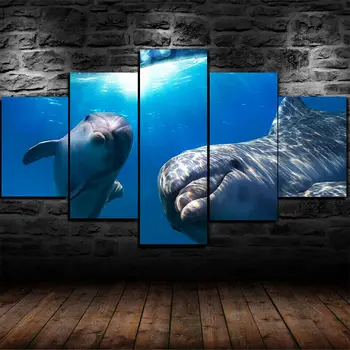 5 Штук Дельфинов, подводный морской холст, настенный художественный плакат, картины, HD Печать, декор для комнаты, домашний декор без рамок