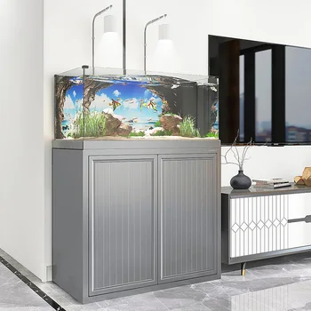 Стеклянный аквариум для рыб, резервуар для ручья, аквариум с донным фильтром для гостиной, ландшафтный дизайн, экологический водный сорняк, аквариум с золотыми рыбками