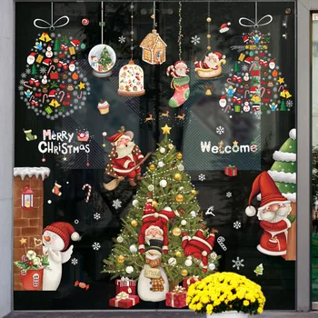 1 Шт Санта-Клаус, Снежинка, Снеговик, наклейка на окно, Рождественские наклейки на стены, стеклянные наклейки на стены в детской комнате, Новогодний домашний декор 2024 года