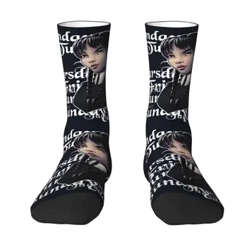 Милые, забавные носки Halloween Wednesday Addams в готическом стиле, женские, мужские, теплые спортивные носки с 3D-принтом, футбольные носки