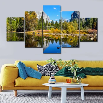 5-панельные модульные картины на холсте Плакаты с природными пейзажами Настенные принты с пейзажами Озеро Лес Горы Картинки HD Печать