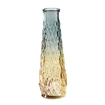 Стеклянная ваза для цветов 22 см, рельефное украшение, современная бутылка для цветов для кухни