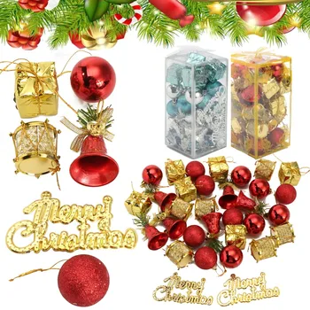 32 упаковки Рождественских украшений, шаров, барабанов, колокольчиков, безделушек, подвесных украшений для Рождественской елки, пластиковых шаров для Рождественской елки Navidad