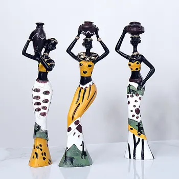 3 шт. компл. Фигурки африканской женщины из смолы, черные фигурки, Экзотические украшения для интерьера, украшения для рабочего стола в гостиной