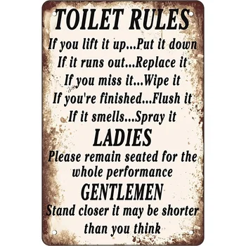 Металлическая жестяная табличка с предупреждением о туалете в стиле ретро, Правила пользования туалетом для дам и джентльменов, винтажная металлическая табличка для мужчин и женщин, декор стен