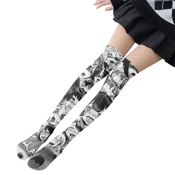 Милые женские чулки до бедра с 3D аниме принтом, бархатные летние носки выше колена, женское белье Lolita Cospaly