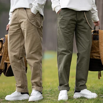 Мужские брюки-карго с множеством карманов, ретро стиль, однотонная повседневная весенне-летняя мода, пешие прогулки на открытом воздухе